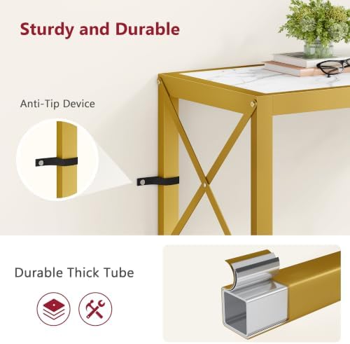 Tajsoon Entryway Table 28.3''L, 2 Tier Narrow Console Table Gold & White - Image 6