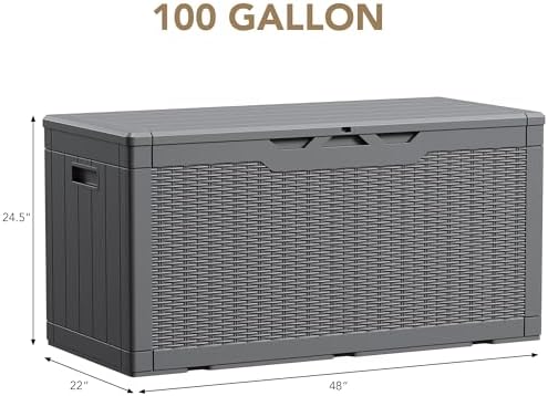 Devoko 100 Gallon Waterproof Deck Box, Resin Large Outdoor Storage Box - Image 6