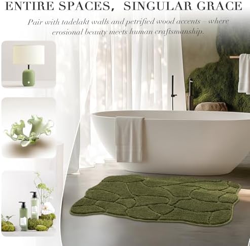 BSICPRO Bathroom Rugs, 32x20 Scalloped Bath Mats, Olive Green - Image 5