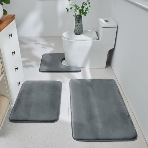 HUXMEYSON 3-Piece Memory Foam Bathroom Rug Set by HUXMEYSON