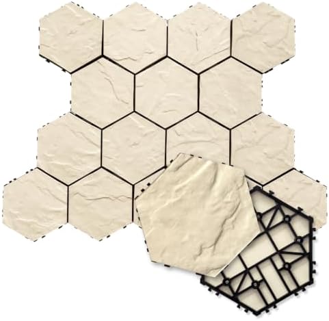 JJWOOD Hexagonal Stone-Look Interlocking Deck Tiles, Matte Rock Texture Outdoor by Unknown