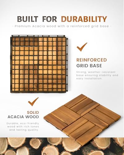 Upolana 9 PCS Interlocking Deck Tiles 12" x 12", 12 Slats Outdoor Flooring - Image 3
