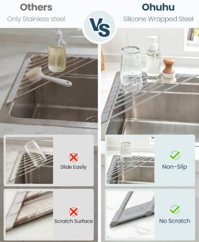 Ohuhu Triangle Roll Up Dish Drying Rack, Silicone Wrapped Steel Anti-Slip Sink - Image 5