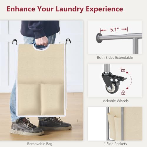 Tajsoon Laundry Hamper with Hanging Rack, Laundry Sorter 4 Sections - Image 6
