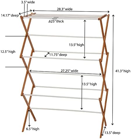 Household Essentials Bamboo Folding Clothes Drying Rack | White Finish - Image 3