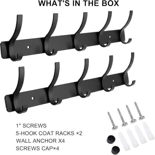 Coat Rack Wall Mounted, 5 Coat Hooks - Image 6