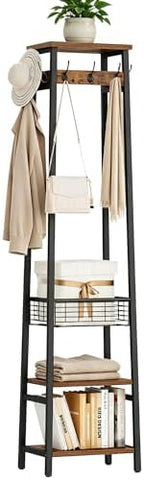 Coat Rack with Metal Basket and Storage Shelves by Cerlyunzan