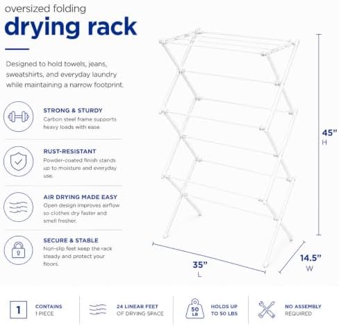 Honey-Can-Do Oversized Clothes Drying Rack, Extra-Wide 35", 50 lb - Image 5