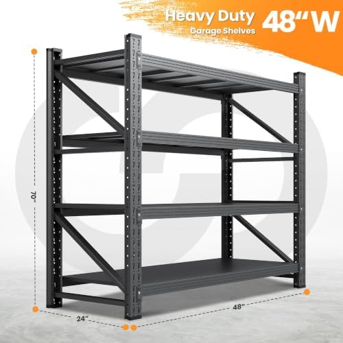 48” Wide Heavy Duty Metal Garage Shelving, Adjustable Storage Shelf - Image 2