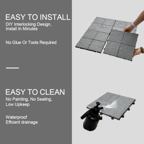 JJWOOD Stone-Look Interlocking Deck Tiles, Matte Rock Texture Outdoor Floor - Image 6