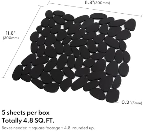 Black Pebble Tile Shower Floor, Pebble Mosaic Backsplash - Image 2
