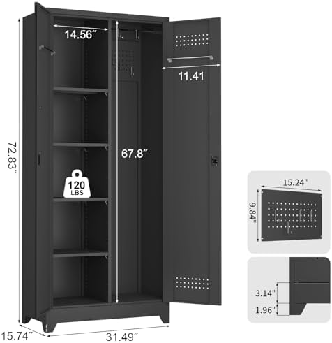 72.8" H Metal Broom Closet Storage Cabinet, Garage Storage Cabinet - Image 3