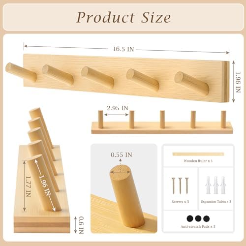 Coat Rack Wall Mount, Wooden Coat Hanger - Image 5