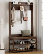 Hall Tree with Bench and Shoe Storage, 31.5” Coat Rack Entryway Organizer - Image 6