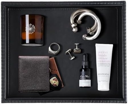 HofferRuffer Faux Leather Vanity Tray, Elegant Desktop Storage Organizer by HofferRuffer