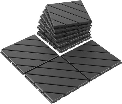 VANCASTLE Interlocking Deck Tiles 9 Pack Dark Grey 12"x12" Patio Pavers by VANCASTLE