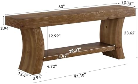 63" Solid Wood Console Table, 2-Tier Farmhouse Sofa Table - Image 2