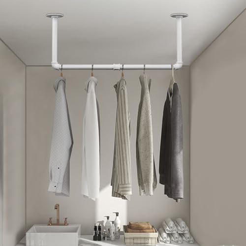 Industrial Iron Pipe Clothes Hanging Bar DIY Wall-Mounted Garment Rack Heavy - Image 4