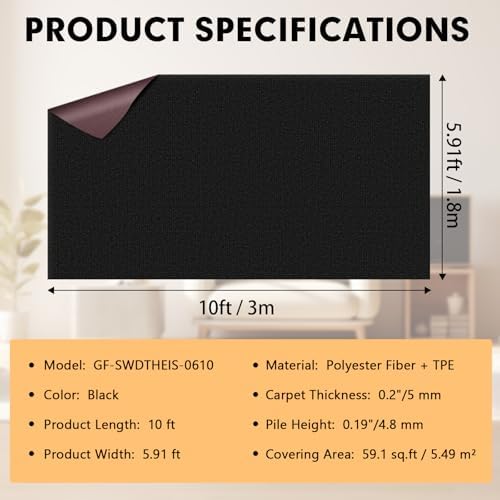 Grefinity Marine Carpet, 6 FT x 10 FT Black Indoor Outdoor Carpet - Image 2