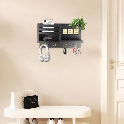 Key Holder Wall Mount, Solid Wood Key and Mail Organizer - Image 4