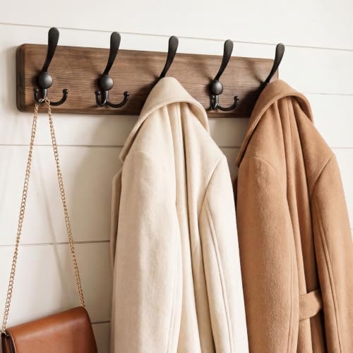 WEBI Rustic Coat Rack Wall Mount, Solid Wood Coat Hooks Wall Mounted Coat Hanger - Image 2