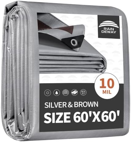 RAINDEWAY 60x60 Feet Tarps Heavy Duty Waterproof, 10Mil Multipurpose Tarp by RAINDEWAY