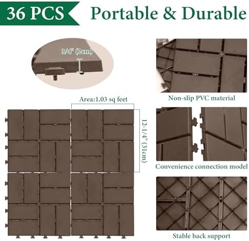 Interlocking Deck Tiles Outdoor Waterproof, Composite Patio Flooring - Image 6