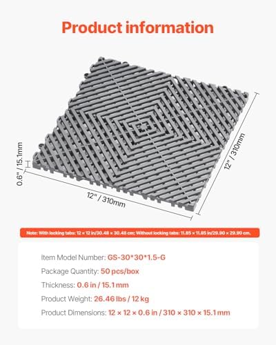 VEVOR Interlocking Drainage Mat, 12” x 12” Modular Interlocking Cushion - Image 7