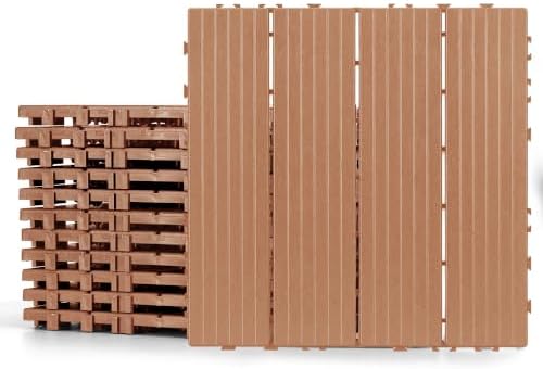 Plastic Interlocking Deck Tiles 12 Pack, 12in Waterproof Patio Flooring by FHWTY
