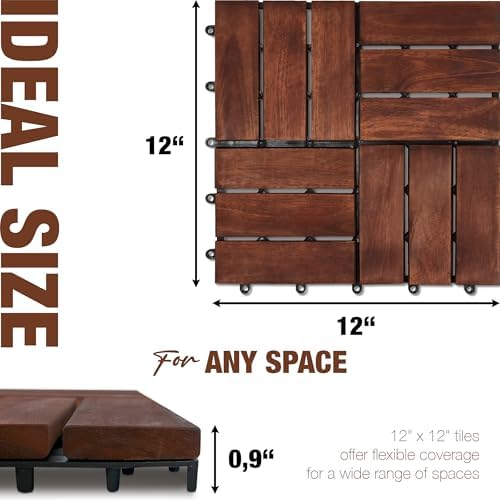 Acacia Wood Interlocking Deck Tiles, Patio & Backyard Tile, 12 in - Image 5