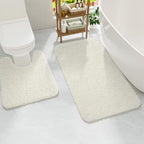 Ivory Bathroom Rug Set 2 Piece Bath Mat 21x34'' &U Shape Toilet Rug 21x21'' by Homore