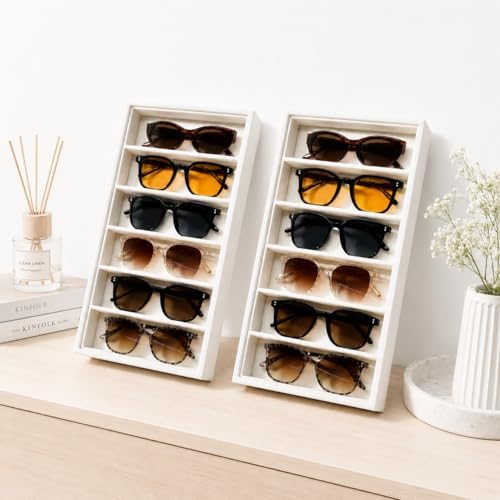 GUOER Sunglass Organizer 2 Pack 12-Slot Velvet Eyeglass Storage Trays - Image 7
