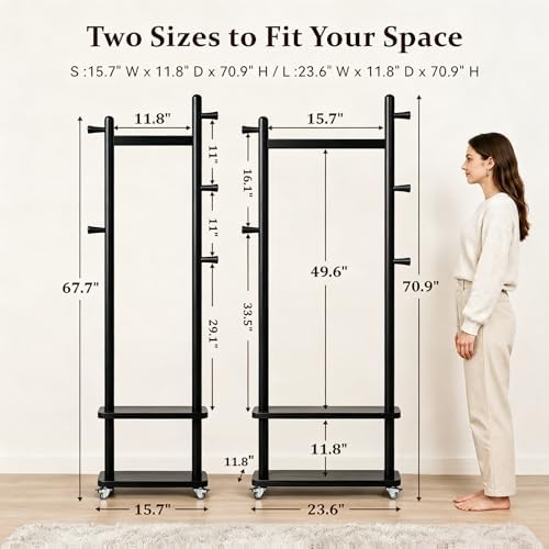 Taitiy Small Clothes Rack Solid Wood Coat Rack Freestanding - Image 6