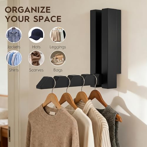 2 Pack Clothes Drying Rack Wall Mounted, Space Saver Wood Wall Mounted Folding - Image 4