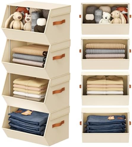 Stackable Closet Organizers and Storage Bins, Open Front Closet Shelf Organizer by DiMJ