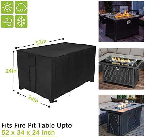 Waterproof Fire Pit Cover Rectangular 52"L x 34"W x 24"H Black - Image 2