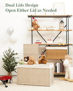 SETVSON Storage Basket with Lid 160L Wicker Baskets Storage Light Khaki - Image 6