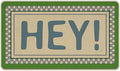 Hey Welcome Front Door Mat, Vintage Green Checkered Border by Livcoz