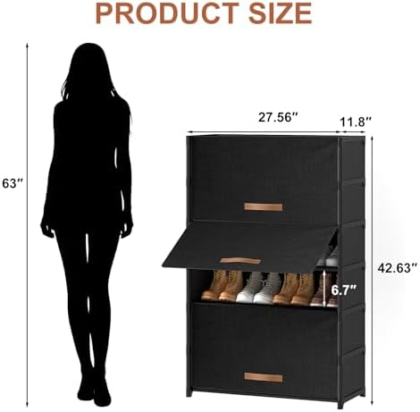 7 Tier Shoe Cabinet with Door, 28-Pair Storage - Image 3