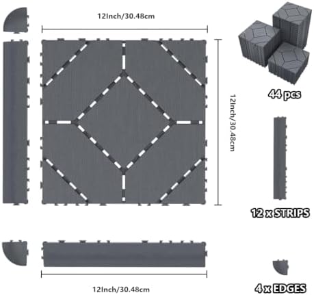 44 Interlocking Deck Tiles 12x12in +12 Edges Trim & 4 Corners - Image 2