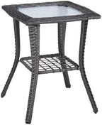 VINGLI Outdoor Side Table with Storage Wicker Patio Side Table, Tempered Glass by VINGLI