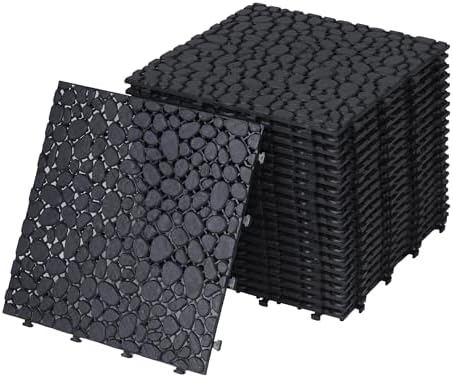 12" x 12" Gray Interlocking Deck Tiles, Anti-Slip Pebble Stone Pattern by MEDUTEC