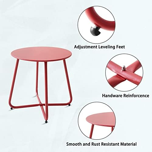 Outdoor Table Small Patio Side Table, Round Metal Side Table, Weatherproof - Image 4