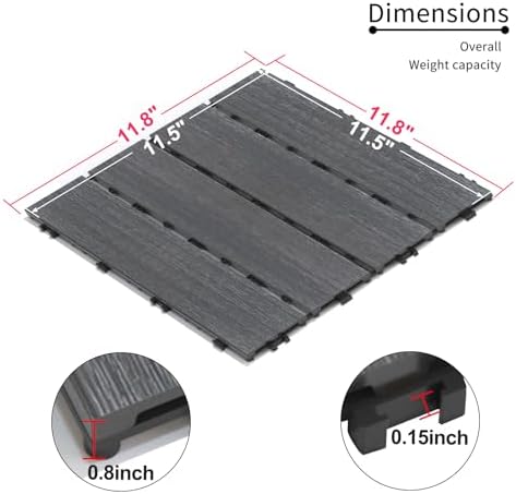 Wood Plastic Composite Interlocking Patio Deck Tiles, 22 Pack 12"x12" Premium - Image 4