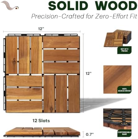 Acacia Interlocking Deck Tiles, 12 Slats, Honey Oak - Image 2