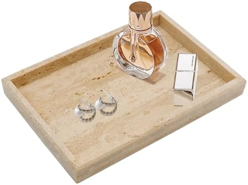 Real Natural Travertine Tray for Bathroom, Kitchen Counter by Zilukar