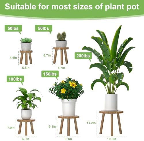 5-Pack Wood Plant Stands Indoor, Single Plant Stand - Image 2