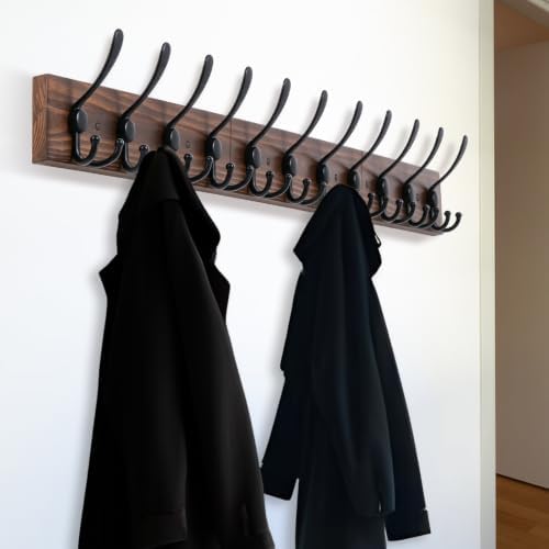 Coat Rack Wall Mount 47.3'' Solid Wood and 12 Hooks - Image 4