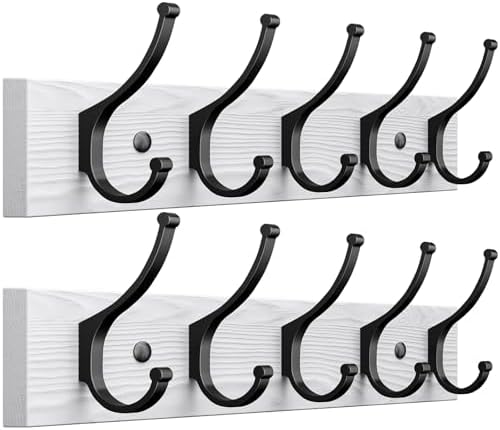 Optish 2 Pack Wooden Coat Rack Wall Mount, 16.1" Rustic Coat Hanger Hooks by Optish