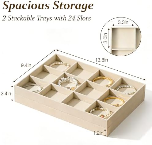 pickpiff Drawer Jewelry Organizer & Display Trays: 2pcs 12grid Velvet Stackable - Image 2